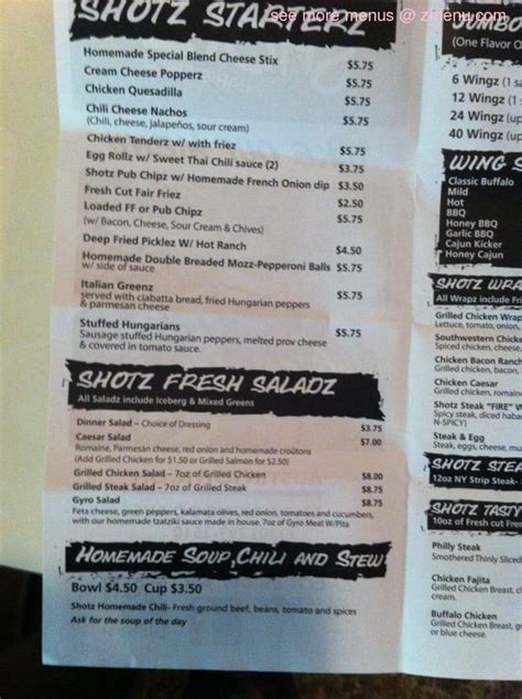 Online Menu of Shotz Bar & Grille Restaurant, Austintown, Ohio, 44515 - Zmenu