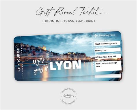 Travel to Lyon Ticket, France Gift Ticket, Custom Airplane Ticket, Lyon ...