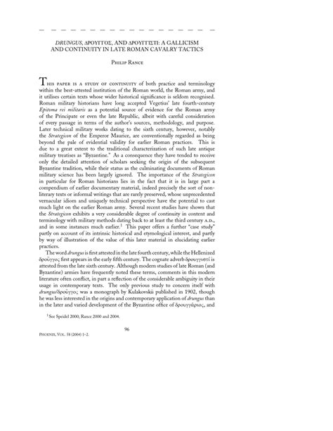 (PDF) Drungus, Δροῦγγος and Δρουγγιστί – a Gallicism and Continuity in Roman Cavalry Tactics