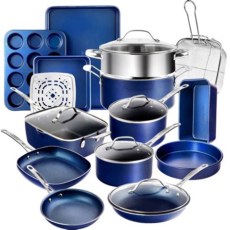 Buy Granitestone Blue 20 Pc Pots and Pans Set Nonstick Clearance, Complete Kitchen Cookware Set ...