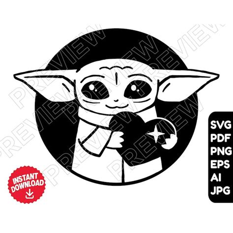 Baby Yoda SVG PNG Vector CUT File , Clipart , Love Heart | Inspire Uplift