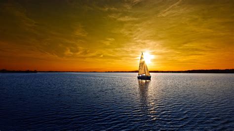 1920x1080 Sailboat lake sunset Wallpaper