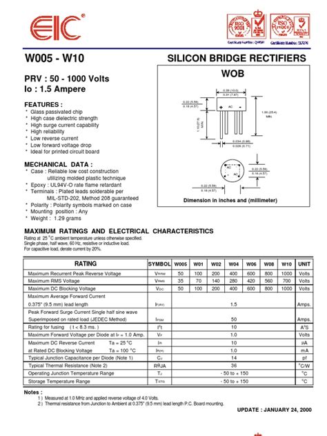 W10 Bridge Rectifier Datasheet | Rectifier | Diode