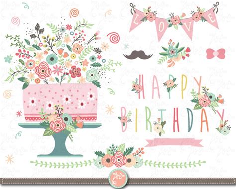 Flower Birthday Clip Art floral Birthday Clipart - Etsy