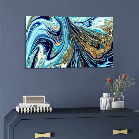 Shop Tempered Glass Art - Blue and Gold Abstract Fine Wall Art Decor ...