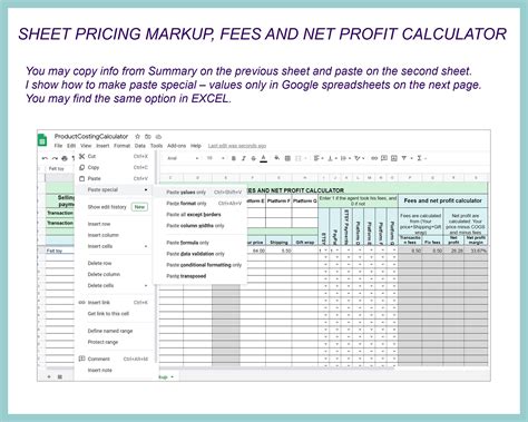 Product Cost Sheet Template