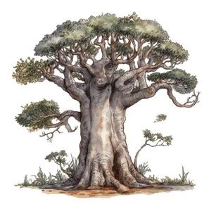 Baobab Tree Watercolor Clip Art 4 PNG Format Junk Journal Collage Mix Media Paper Craft Scrap ...