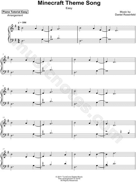 Piano Tutorial Easy "Minecraft (Calm 1) [easy]" Sheet Music (Piano Solo) in G Major - Download ...