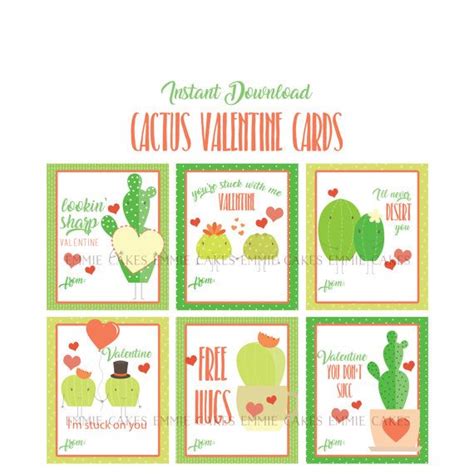 Cactus Valentines Day Cards, Succulant, Love, Instant Download Cards, Kids Valentines, Printable ...