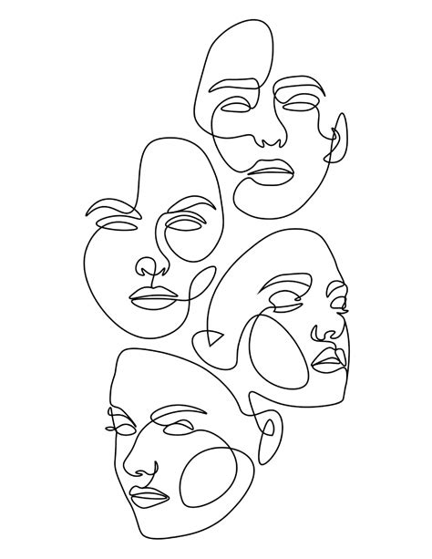 Multiple Face One Line Art | Line art drawings, Outline art, Abstract ...