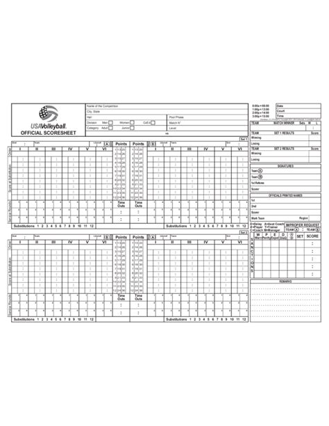 Printable Volleyball Score Sheet