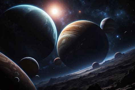 Premium AI Image | Dark deep space with giant planets in space