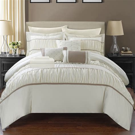 Super Chic Home Stieg 10 Piece Comforter Set Bed in a Bag Pleated Ruched Ruffled Bedding with ...