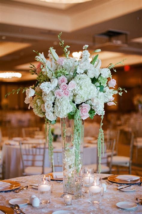 Ivory, Green and Blush Tall Wedding Reception Centerpieces | Wedding ...