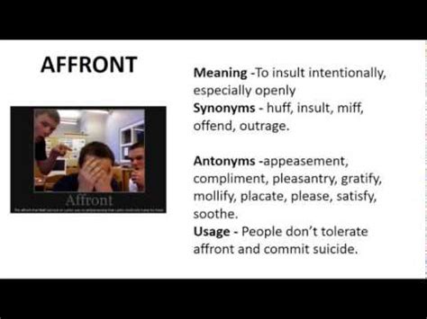 Vocabulary Made Easy Meaning of Affront, Synonyms, Antonyms and its Usage - YouTube