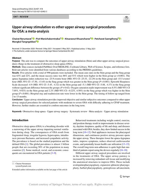 Upper airway stimulation vs other upper airway surgical procedures for OSA: a meta-analysis ...