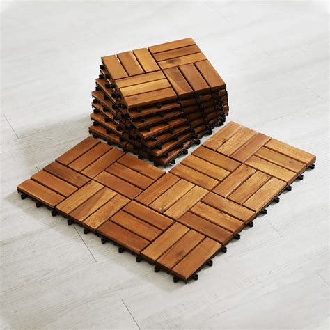 Buy Hardwood Interlocking Patio Deck Tiles (Pack of 10, 12" x 12"), Acacia Wood Deck Tiles ...