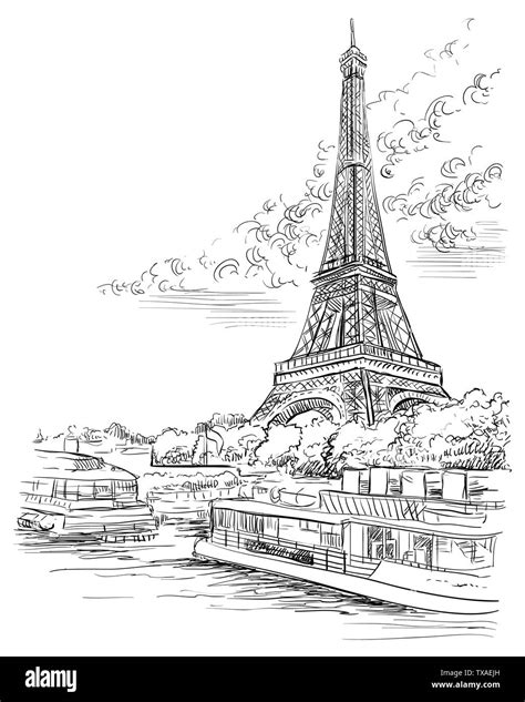 Eiffel Tower In Paris Linear Drawing Vector Line Illu - vrogue.co