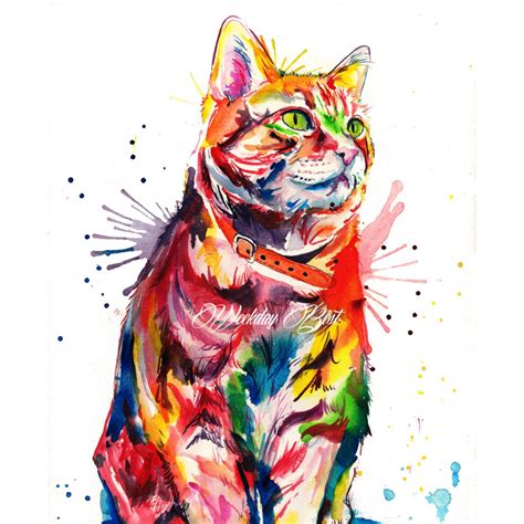 Colorful Tabby Cat Art Print Print of My Original Watercolor - Etsy UK