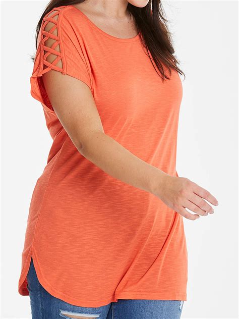 Plus Size wholesale clothing by simply be - - SimplyBe CORAL Lattice Sleeve Jersey Tunic Top ...