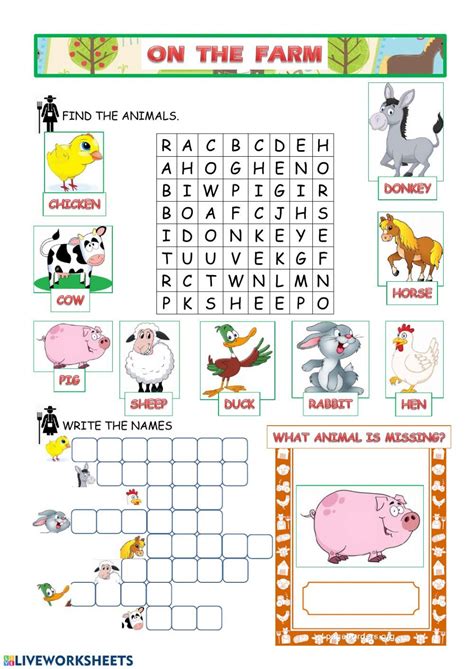 Farm animals Ficha interactiva | Animal worksheets, Animals for kids, Farm animals for kids