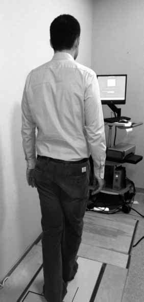 Standing on foam base. Figure 2. Tandem walk test. | Download Scientific Diagram