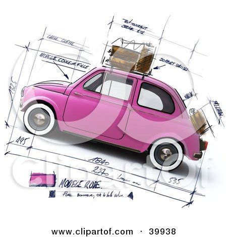 Pink Compact Car On A Design Sketch Background Posters, Art Prints by - Interior Wall Decor #39938