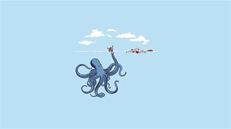 HD wallpaper: minimalism, simple, dark humor, blue, octopus, simple background | Wallpaper Flare