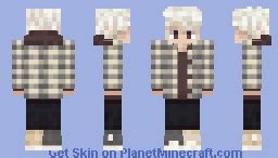 Blonde boy in hoodie and plaid jacket Minecraft Skin