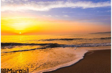 Golden sunrise sunset over the sea ocean waves Wall Mural