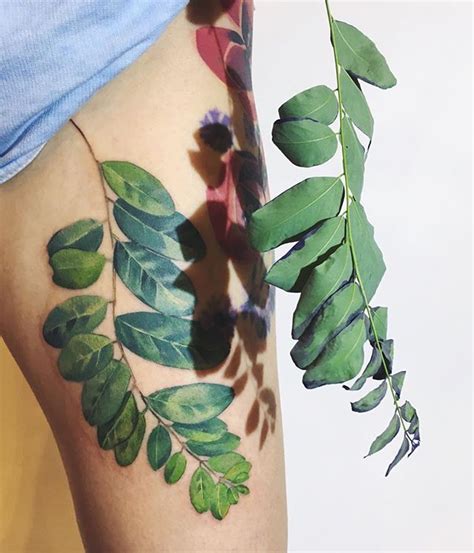 лист акации 🌿 acacia leaf #liveleaftattoo #acacia #acaciatattoo # ...