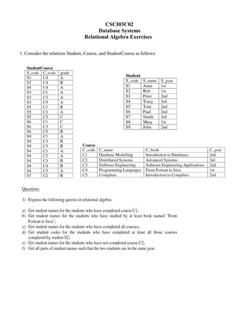 Relational Algebra Sheet