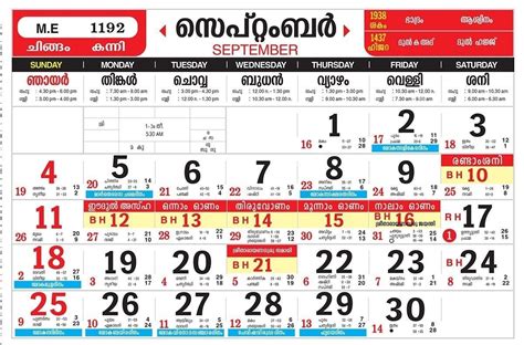 Malayalam Calendar 2022