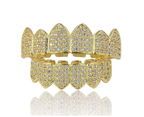 Grillz Gold Color Metal Alloy Simulated-Diamond Grillz Teeth Set Hip H – Gold Diamond Shop