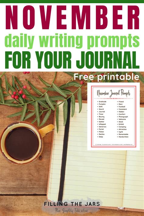 November One Word Journal Prompts {Free Printable} | Filling the Jars