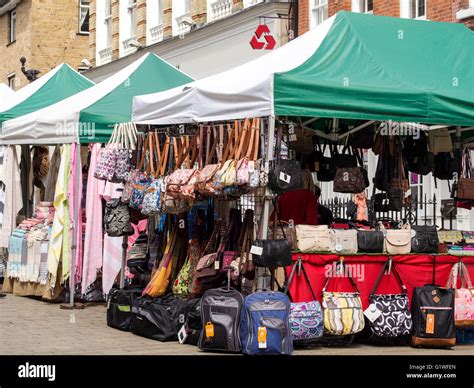 High Street market stalls in Winchester, Hampshire or a quiet Thursday ...