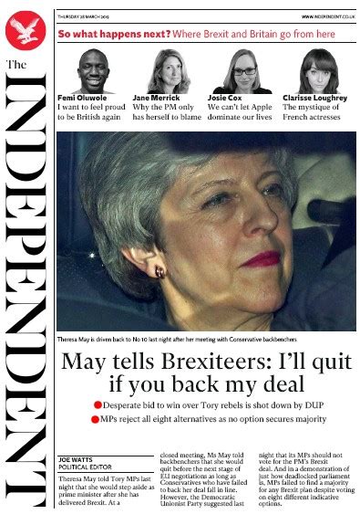 The Independent (UK) Front Page for 30 March 2019 | Paperboy Online Newspapers