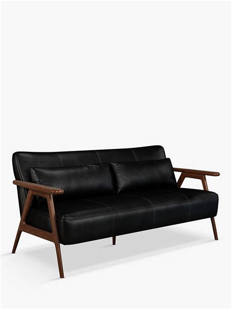 John Lewis Hendricks Medium 2 Seater Leather Sofa, Dark Wood Frame, Contempo Black