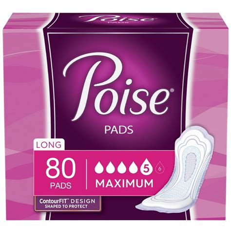 Poise Incontinence Pads for Women, Maximum Absorbency, Long, 80 Count ...