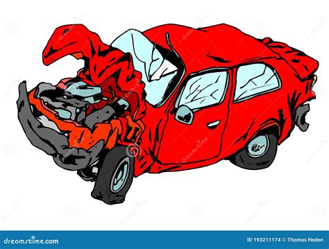 Crashed Red Car Wreck Disaster Stock Vector - Illustration of total ...