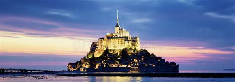 Mont-Saint-Michel by night stock image. Image of church - 92747805