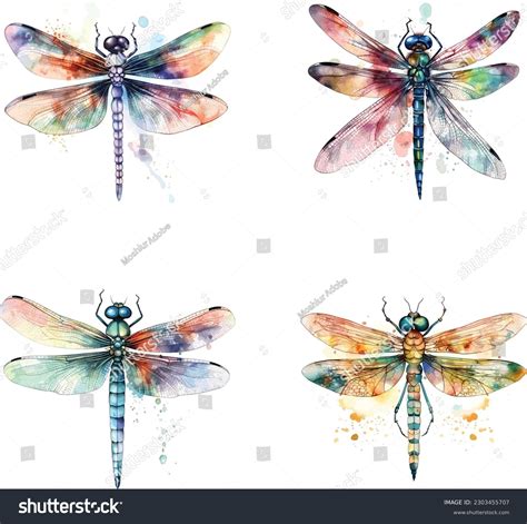 Watercolor Dragonfly Delicate Wings Vector Illustration Stock Vector ...