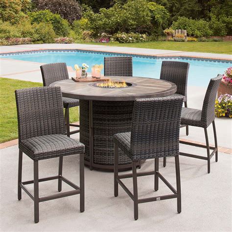 Agio St Louis 7 Piece Woven Bar Height Fire Chat Set + Cover | Costco UK | Patio furniture for ...