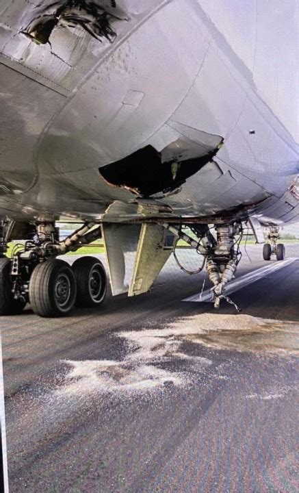 Severely damaged B747 following emergency landing