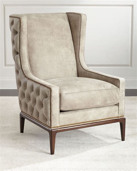 Ambella Idris Tufted-Back Leather Wing Chair | Neiman Marcus