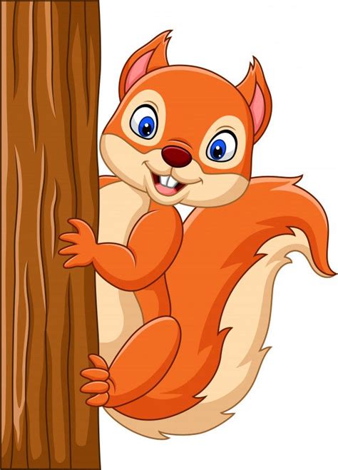 Premium Vector | Cartoon cute squirrel climbing on a tree | Cute squirrel, Cartoon clip art ...