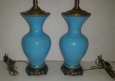 Vintage Pair FRENCH TURQUOISE BLUE OPALINE GLASS Boudoir Buffet Table ...