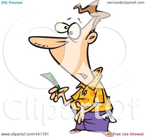 Royalty-Free (RF) Clip Art Illustration of a Cartoon Broke Man Holding His Last Dollar by ...