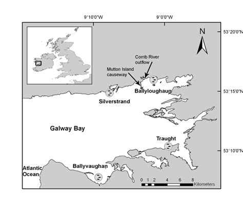 Map of Galway Bay, Ireland, showing the position of four sampled ...