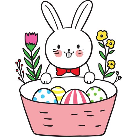 Easter day cartoon cute character white rabbit and egg clipart. 19938358 PNG